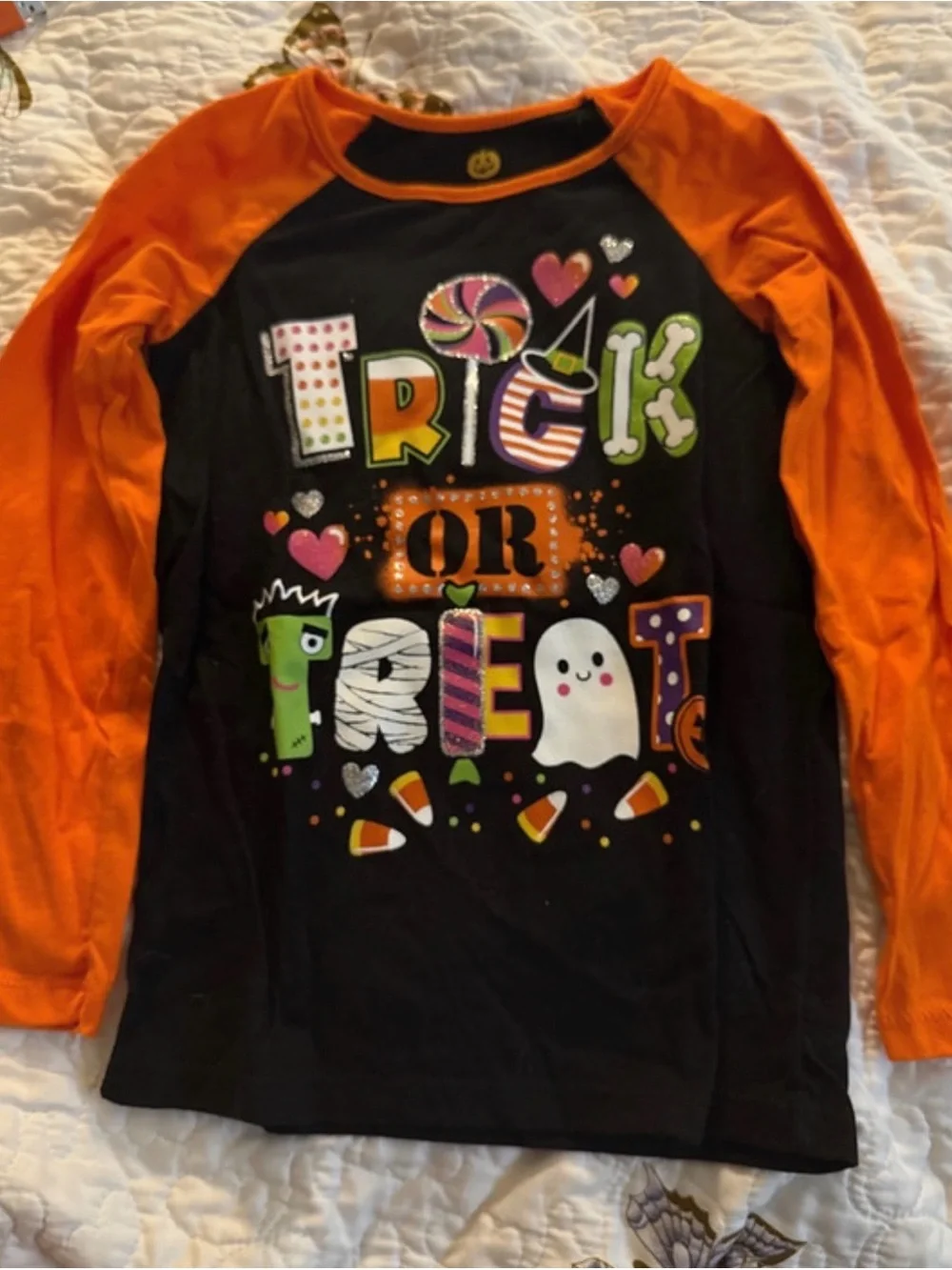 Kids' Halloween 'Trick or Treat' Long Sleeve Top - Black & Orange